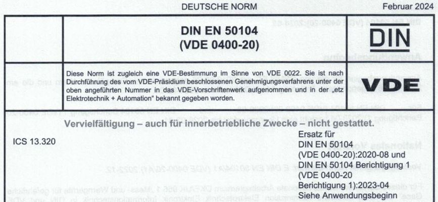 DIN EN 50104 - Überarbeitung und aktueller Stand - Jahr 2024